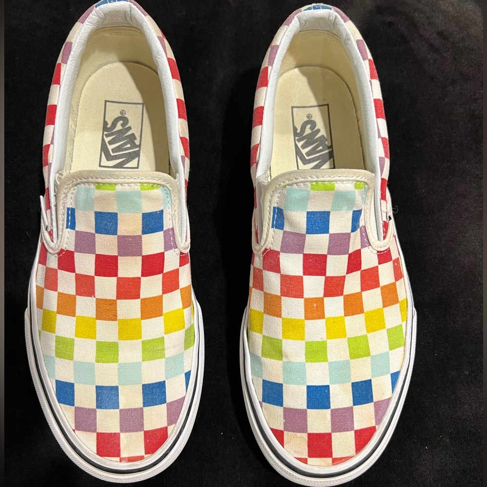 Unisex Vans Off the Wall Multicolored Checkerboard Slip-ons. M 7/WM 8.5